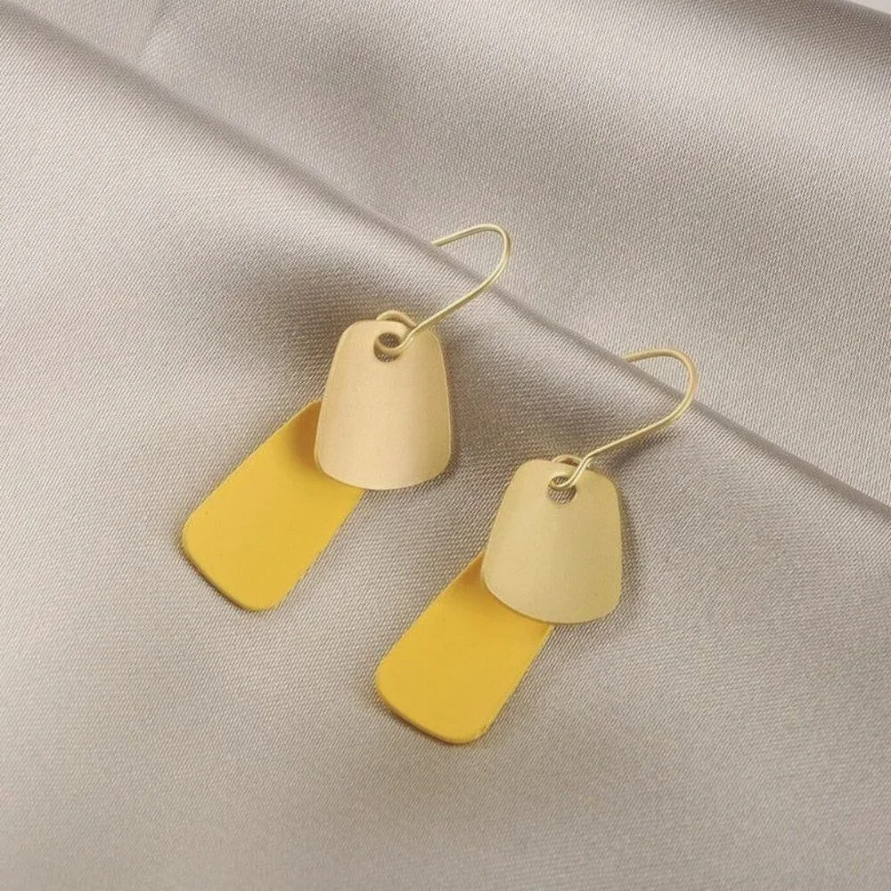 Emmie Jaise Double Layer Petal Dangle Hook Earrings Yellow Gold Gift Packaged
